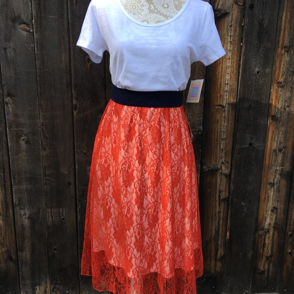 Red Lace Lularoe Lola Skirt Small NWT